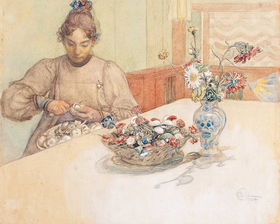 Karin Peeling Apples By Carl Larsson Fine Art Print
