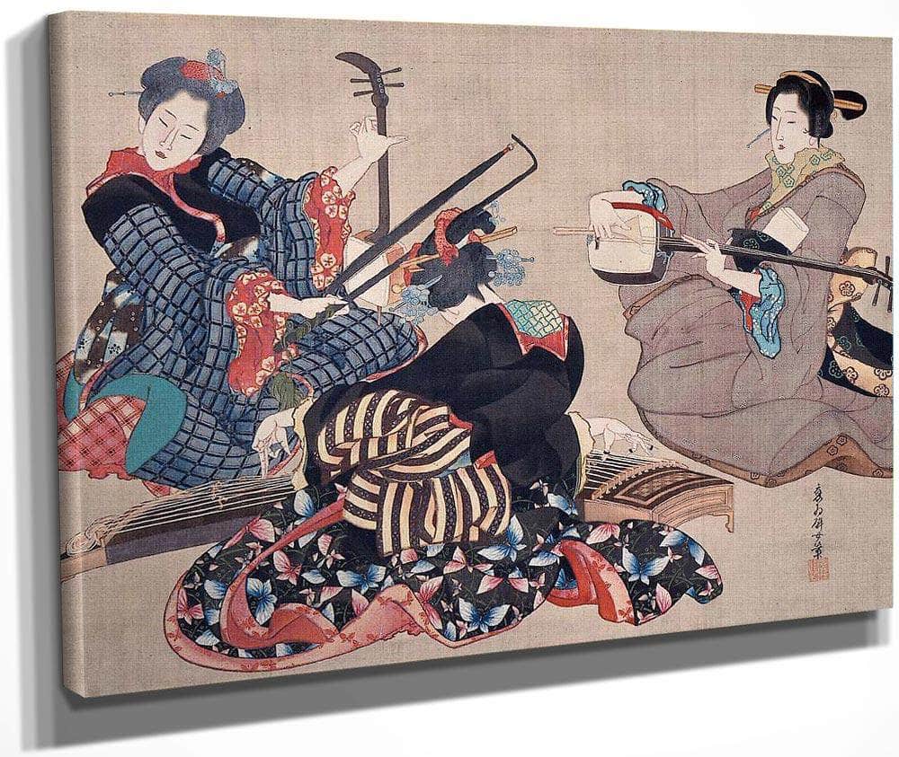 Katsushika Oi Three Women Playing Musical Instruments Upload Tmp By Katsushika Oi Fine Art Print