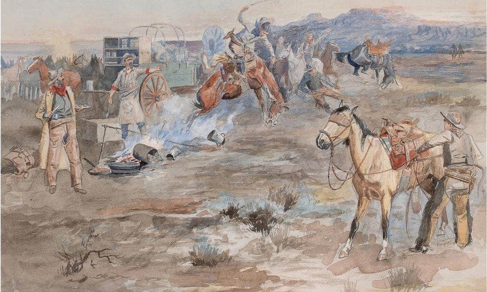 Kickover Of Morning Coffee Pot 1896 By Charles Marion Russell Fine Art Print