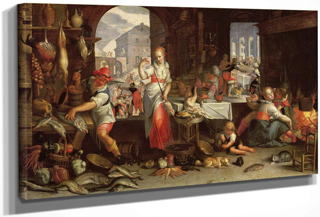 Kitchen Scene With The Parable Of The Feast By Joachim Wtewael Fine Art Print