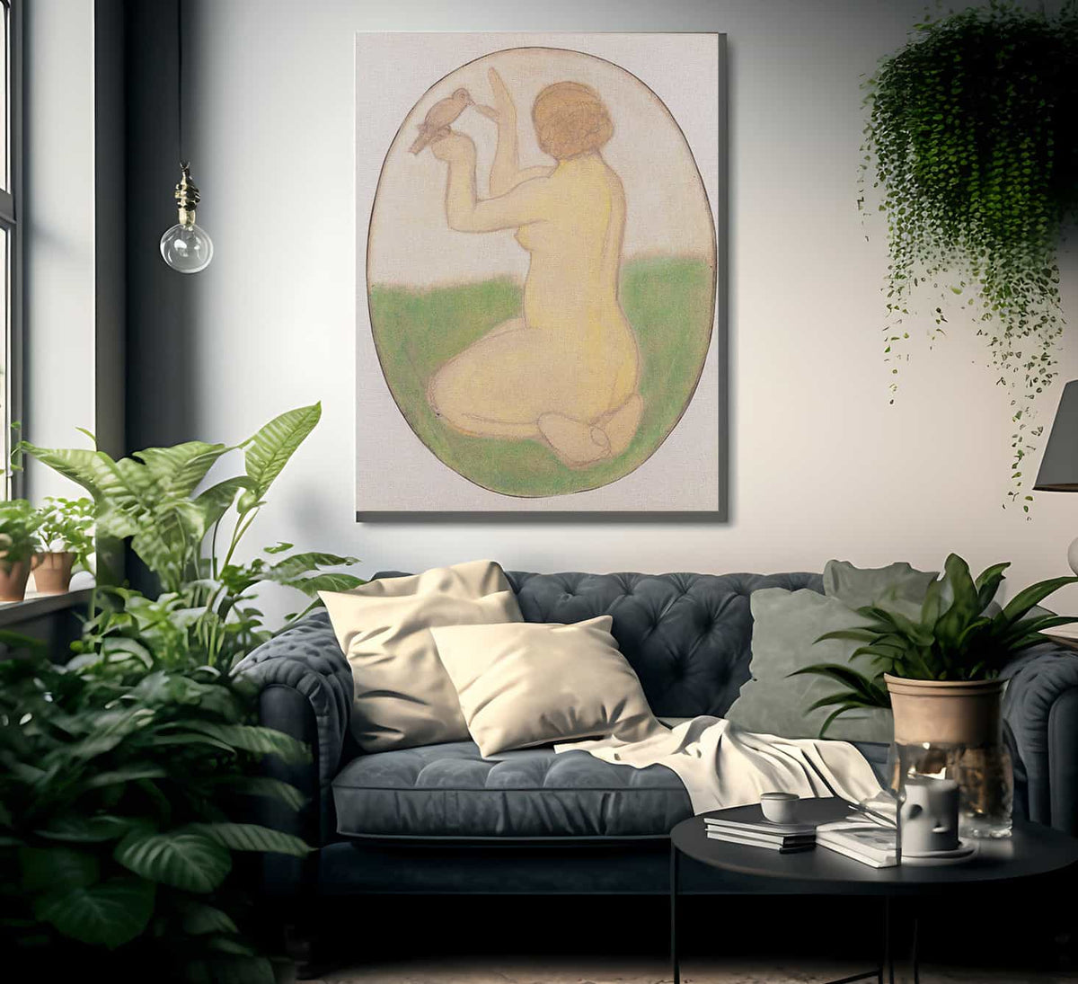 Kneeling Woman With Bird By Paula Modersohn Becker Fine Art Print