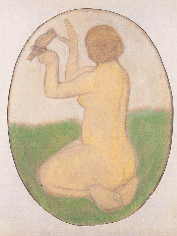 Kneeling Woman With Bird By Paula Modersohn Becker Fine Art Print