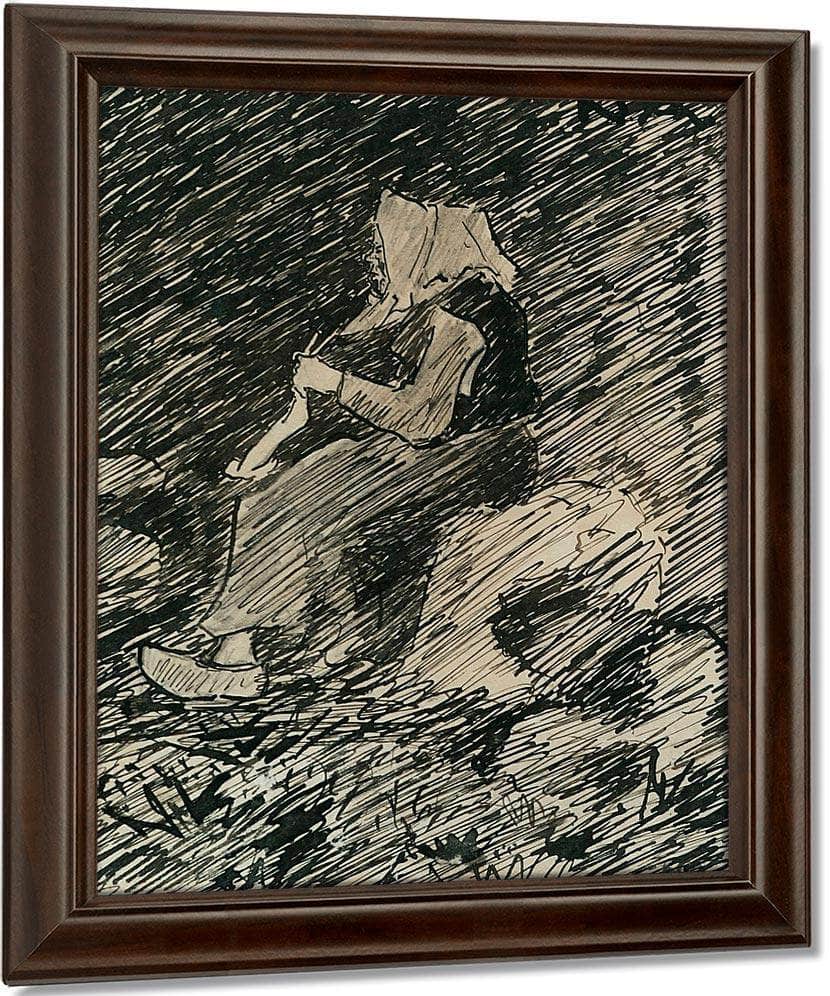 Knitting Woman By Nicolai Astrup Fine Art Print