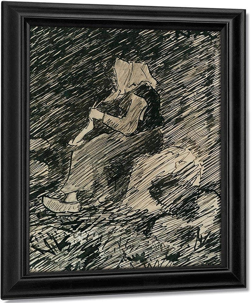 Knitting Woman By Nicolai Astrup Fine Art Print