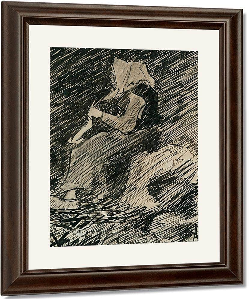 Knitting Woman By Nicolai Astrup Fine Art Print