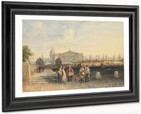 L’assemblee Nationale With Les Invalides Beyond Paris With A Group Around A Street Entertainer With His Monkey In Hat And Red Coat Holding A Bow By David Cox Fine Art Print