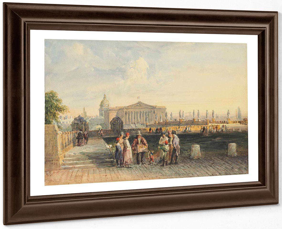 L’assemblee Nationale With Les Invalides Beyond Paris With A Group Around A Street Entertainer With His Monkey In Hat And Red Coat Holding A Bow By David Cox Fine Art Print