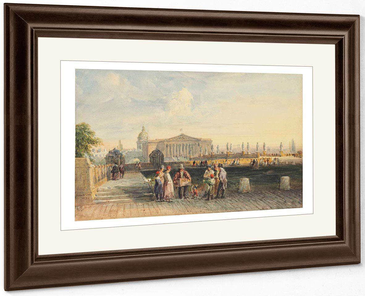 L’assemblee Nationale With Les Invalides Beyond Paris With A Group Around A Street Entertainer With His Monkey In Hat And Red Coat Holding A Bow By David Cox Fine Art Print
