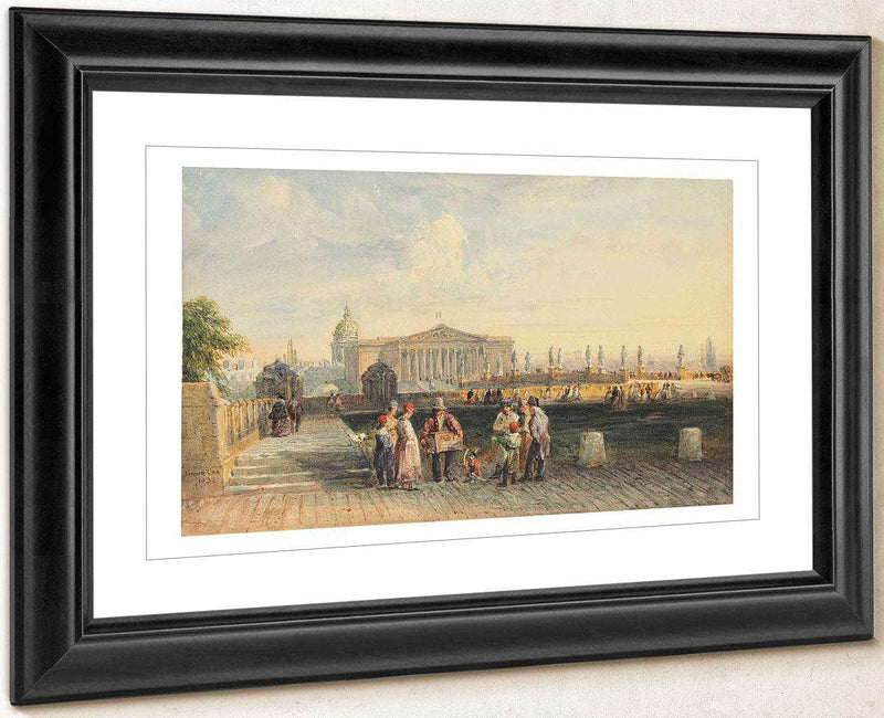 L’assemblee Nationale With Les Invalides Beyond Paris With A Group Around A Street Entertainer With His Monkey In Hat And Red Coat Holding A Bow By David Cox Fine Art Print