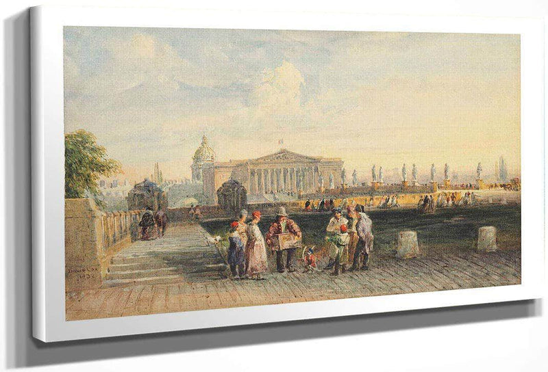 L’assemblee Nationale With Les Invalides Beyond Paris With A Group Around A Street Entertainer With His Monkey In Hat And Red Coat Holding A Bow By David Cox Fine Art Print