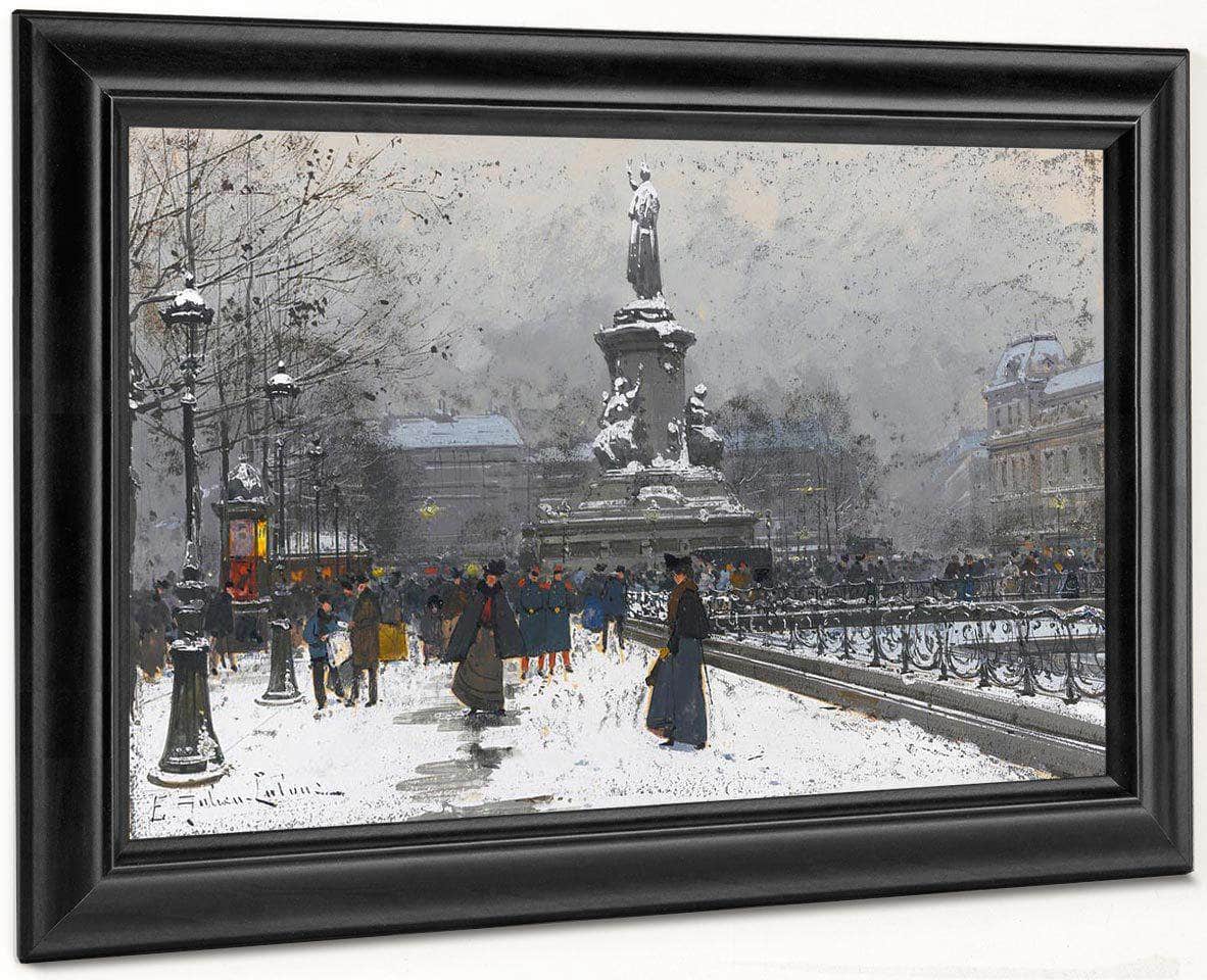 La Place De La Republique Neige By Eugene Galien Laloue Fine Art Print