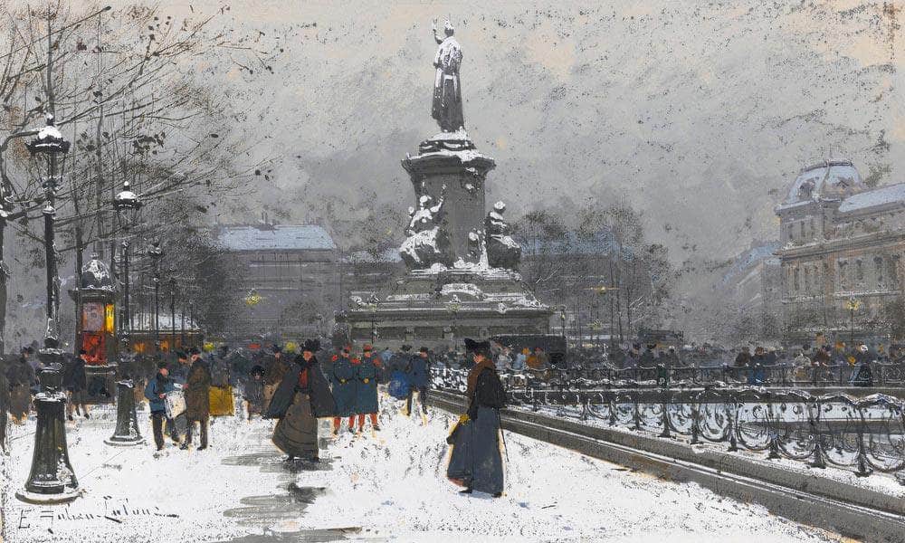 La Place De La Republique Neige By Eugene Galien Laloue Fine Art Print