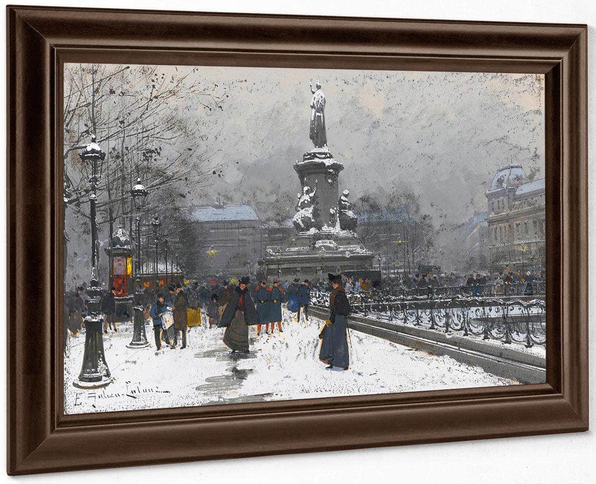 La Place De La Republique Neige By Eugene Galien Laloue Fine Art Print
