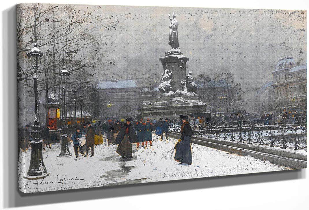 La Place De La Republique Neige By Eugene Galien Laloue Fine Art Print