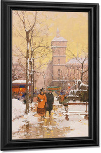 La Place Du Châtelet Et La Conciergerie Sous La Neige By Eugene Galien Laloue Fine Art Print
