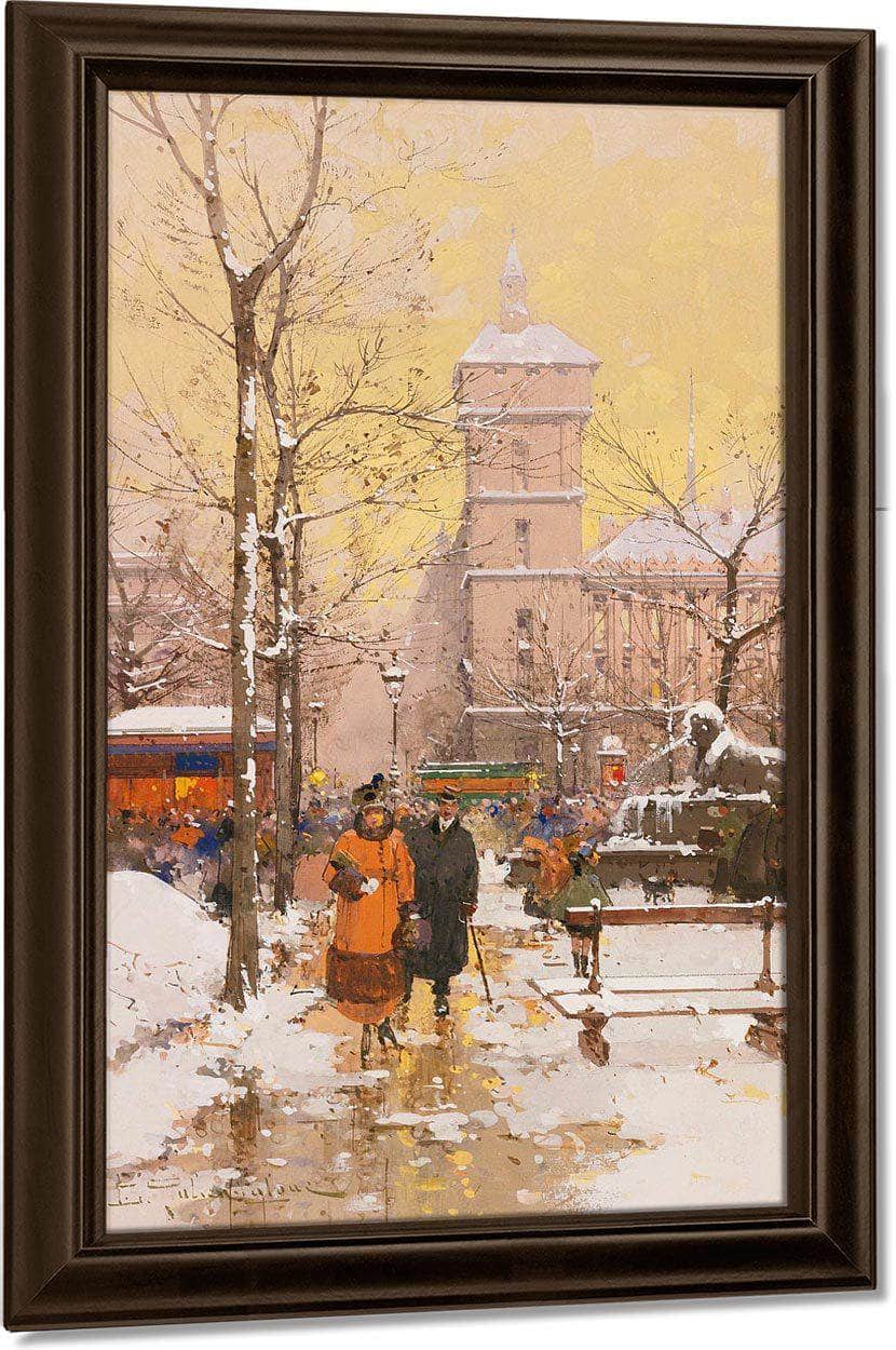 La Place Du Châtelet Et La Conciergerie Sous La Neige By Eugene Galien Laloue Fine Art Print