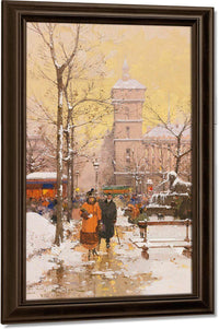 La Place Du Châtelet Et La Conciergerie Sous La Neige By Eugene Galien Laloue Fine Art Print