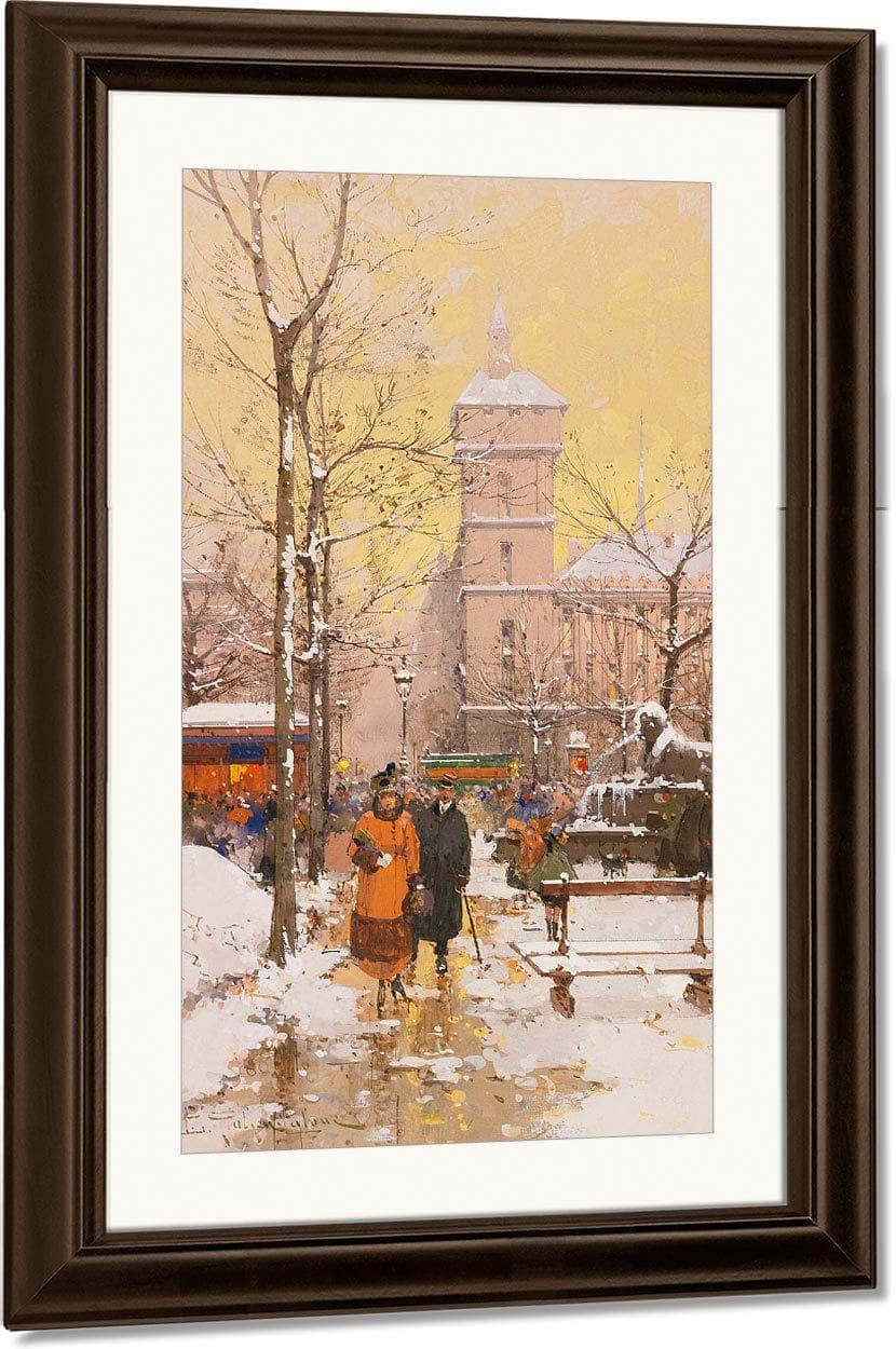 La Place Du Châtelet Et La Conciergerie Sous La Neige By Eugene Galien Laloue Fine Art Print