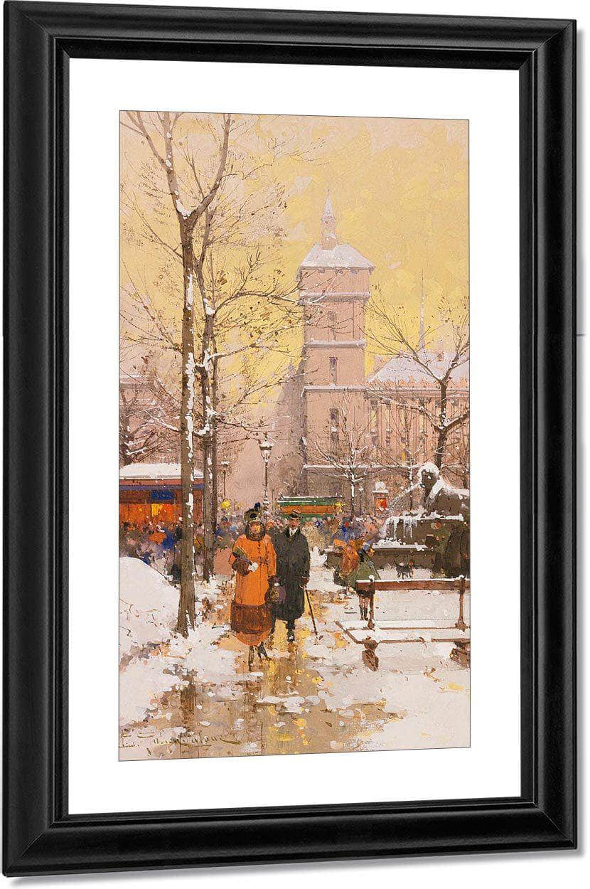 La Place Du Châtelet Et La Conciergerie Sous La Neige By Eugene Galien Laloue Fine Art Print
