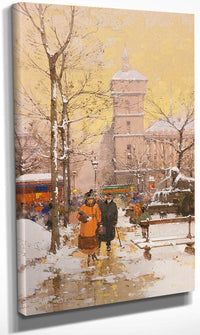 La Place Du Châtelet Et La Conciergerie Sous La Neige By Eugene Galien Laloue Fine Art Print