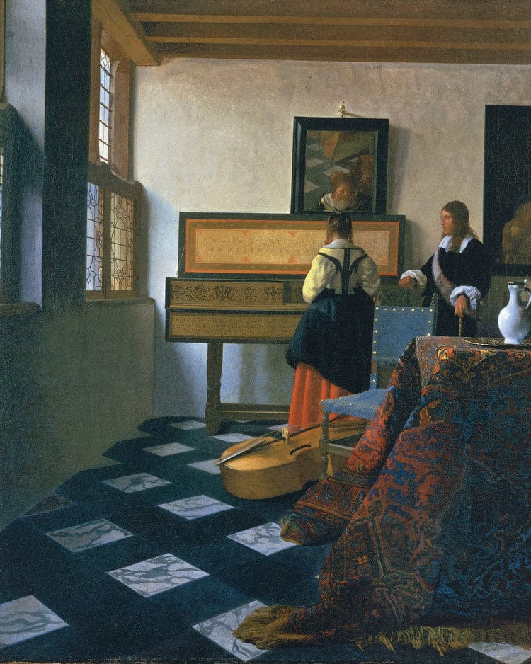 Lady At The Virginals With A Gentleman 1660 By Johannes Vermeer Fine Art Print