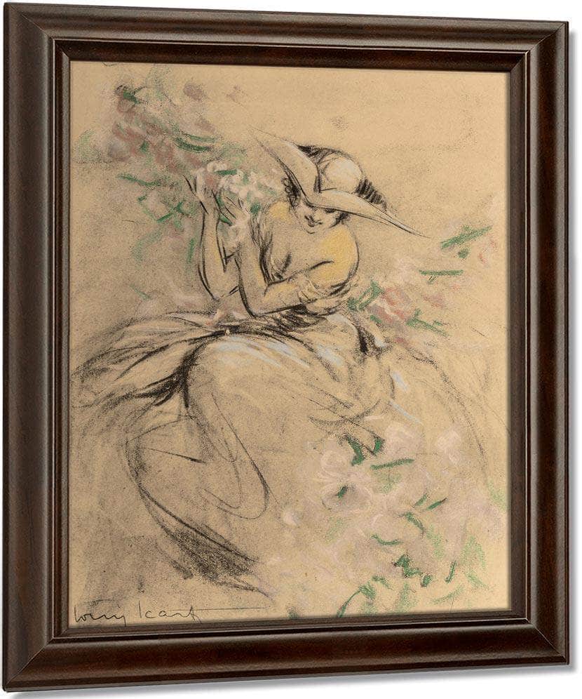 Lady In Flower Garden By Louis Icart Fine Art Print
