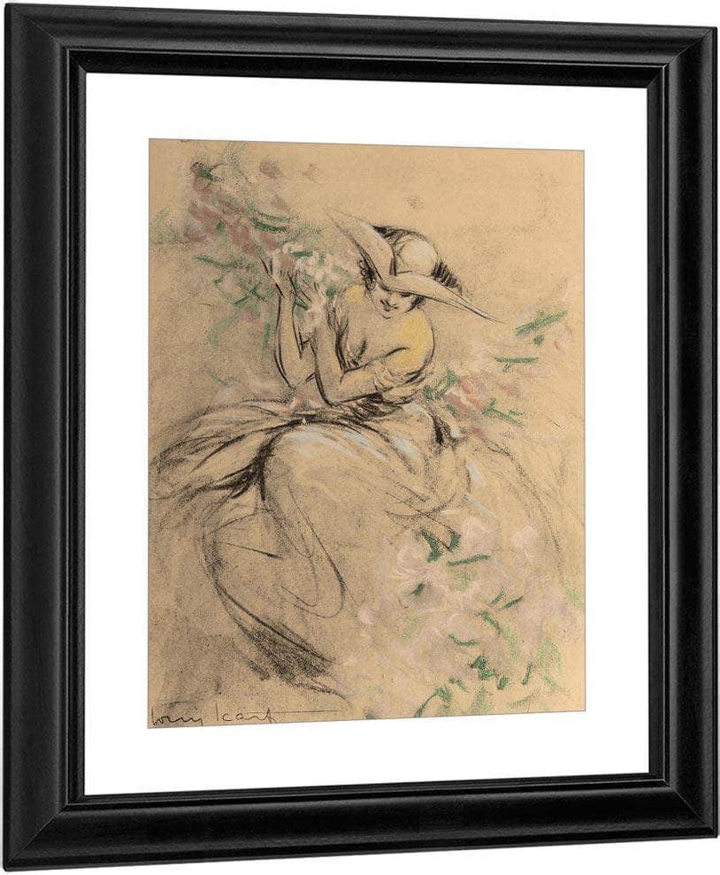 Lady In Flower Garden By Louis Icart Fine Art Print