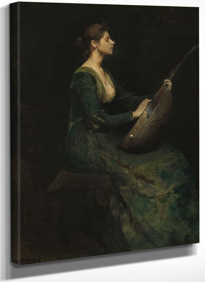 Lady With A Lute By Thomas Wilmer Dewing Fine Art Print