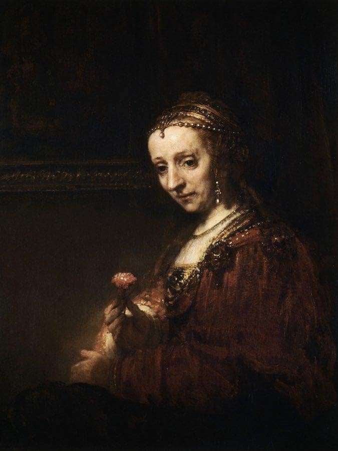 Lady With A Pink By Rembrandt Fine Art Print