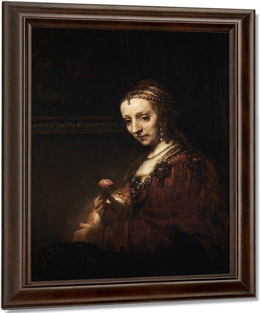 Lady With A Pink By Rembrandt Fine Art Print