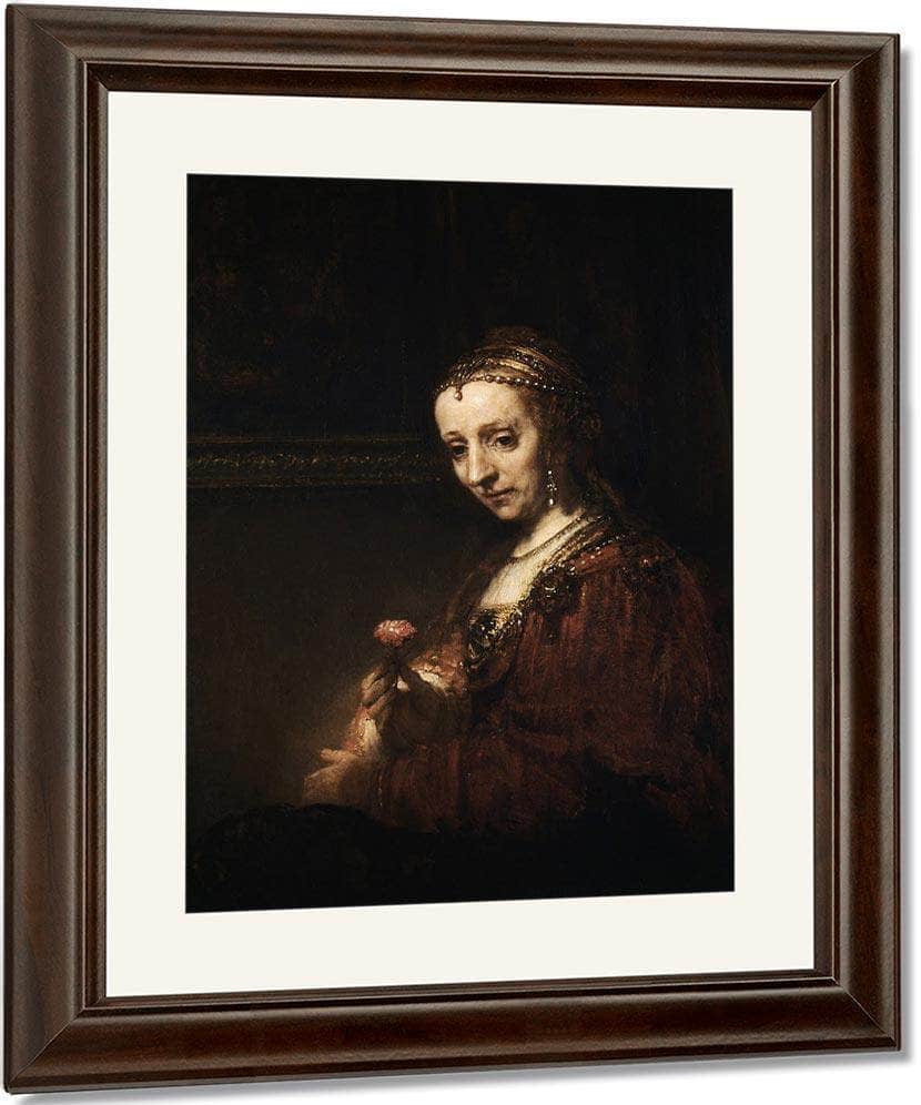 Lady With A Pink By Rembrandt Fine Art Print