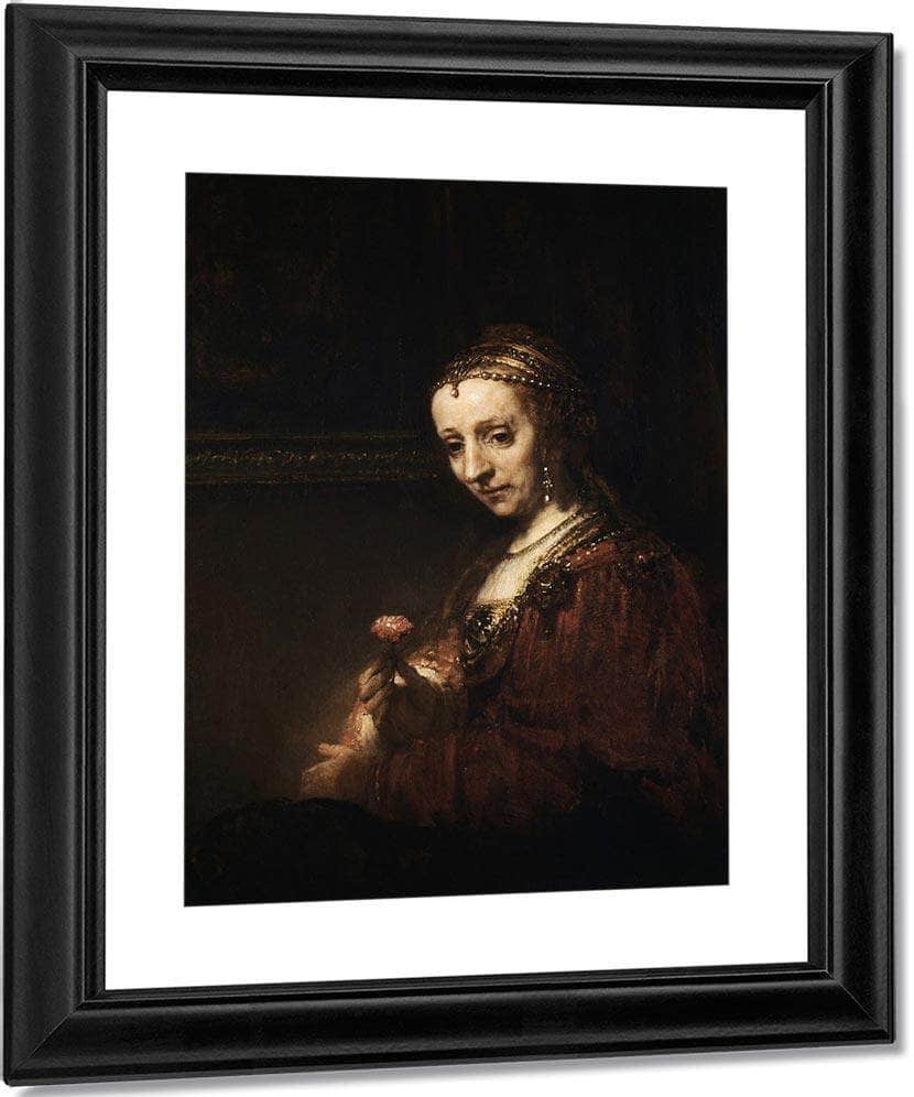 Lady With A Pink By Rembrandt Fine Art Print