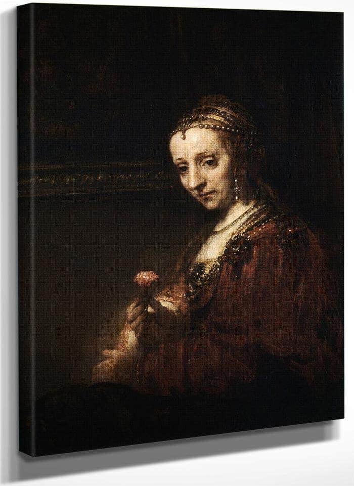 Lady With A Pink By Rembrandt Fine Art Print