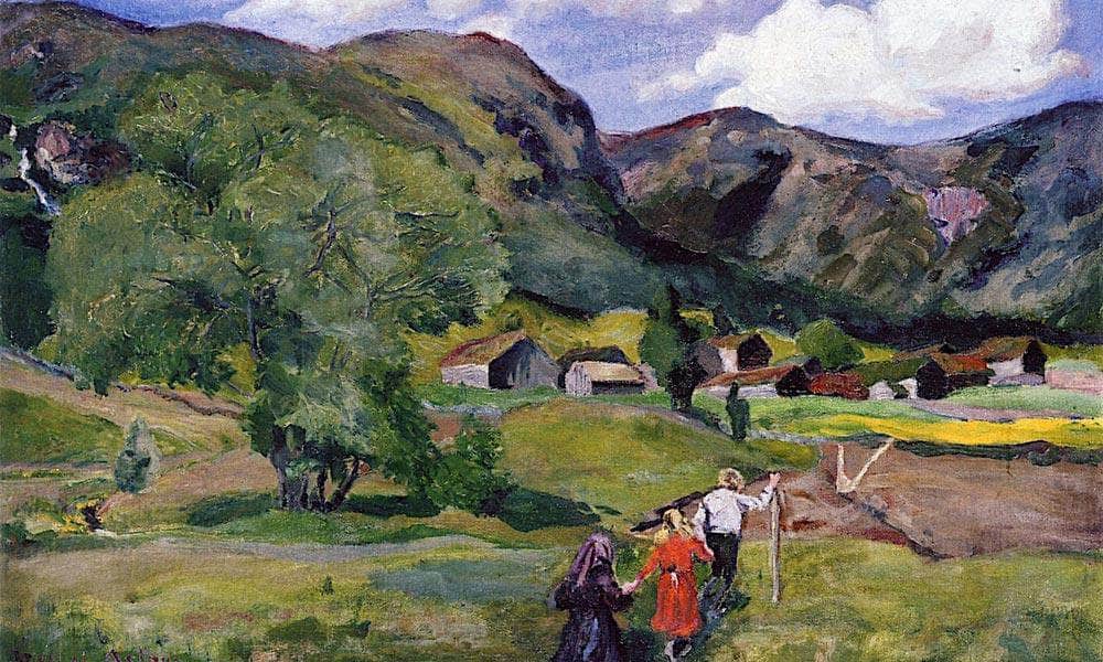 Landscape With Children (Also Known As Dark Sunlight) By Nicolai Astrup Fine Art Print