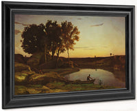 Landscape With Lake And Boatman By Jean Baptiste Camille Corot Fine Art Print