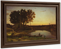 Landscape With Lake And Boatman By Jean Baptiste Camille Corot Fine Art Print