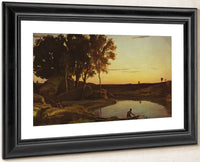 Landscape With Lake And Boatman By Jean Baptiste Camille Corot Fine Art Print
