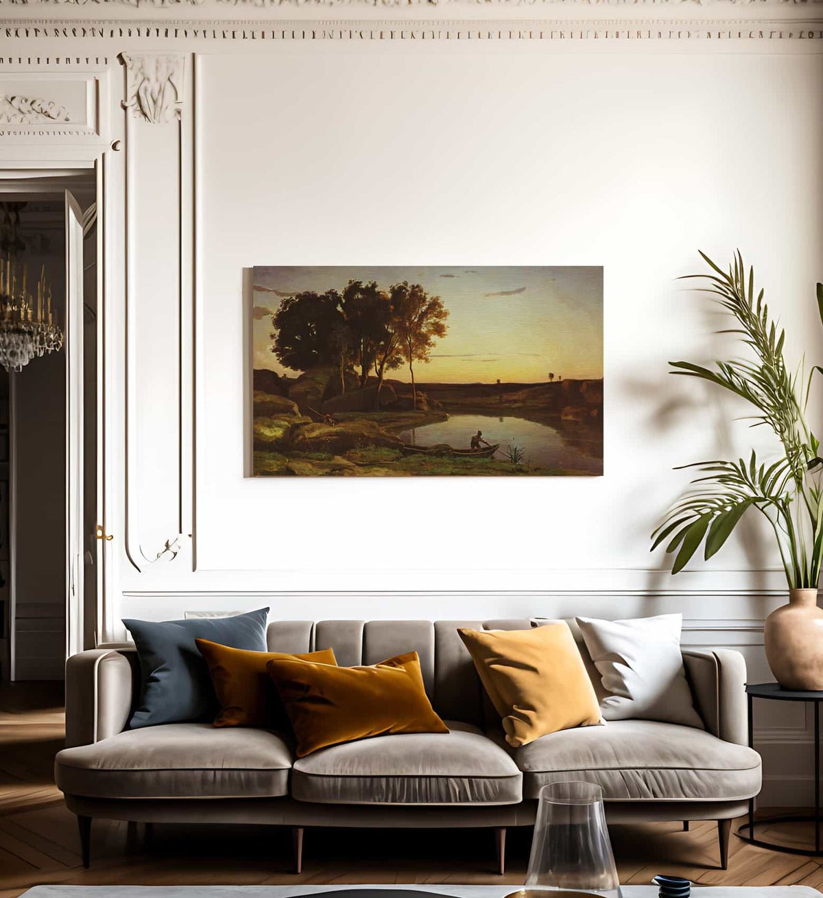 Landscape With Lake And Boatman By Jean Baptiste Camille Corot Fine Art Print