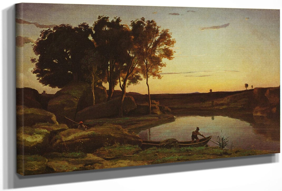 Landscape With Lake And Boatman By Jean Baptiste Camille Corot Fine Art Print