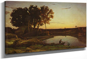 Landscape With Lake And Boatman By Jean Baptiste Camille Corot Fine Art Print