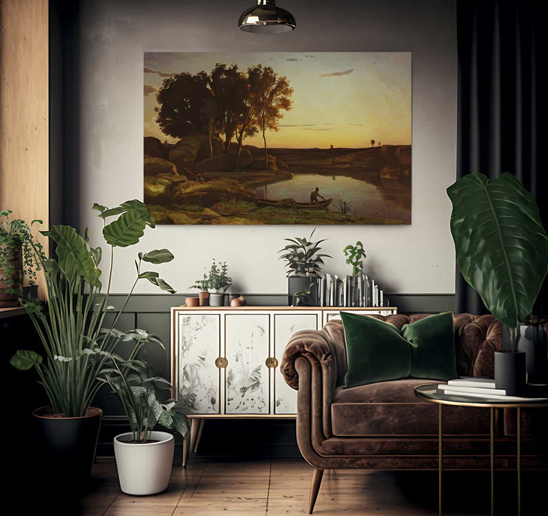 Landscape With Lake And Boatman By Jean Baptiste Camille Corot Fine Art Print