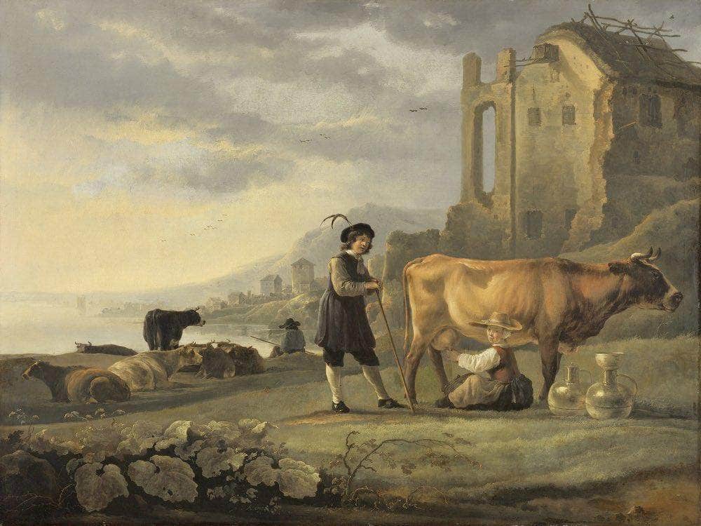 Landscape With Maid Milking A Cow By Aelbert Cuyp Fine Art Print