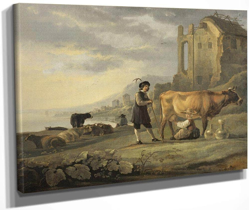 Landscape With Maid Milking A Cow By Aelbert Cuyp Fine Art Print