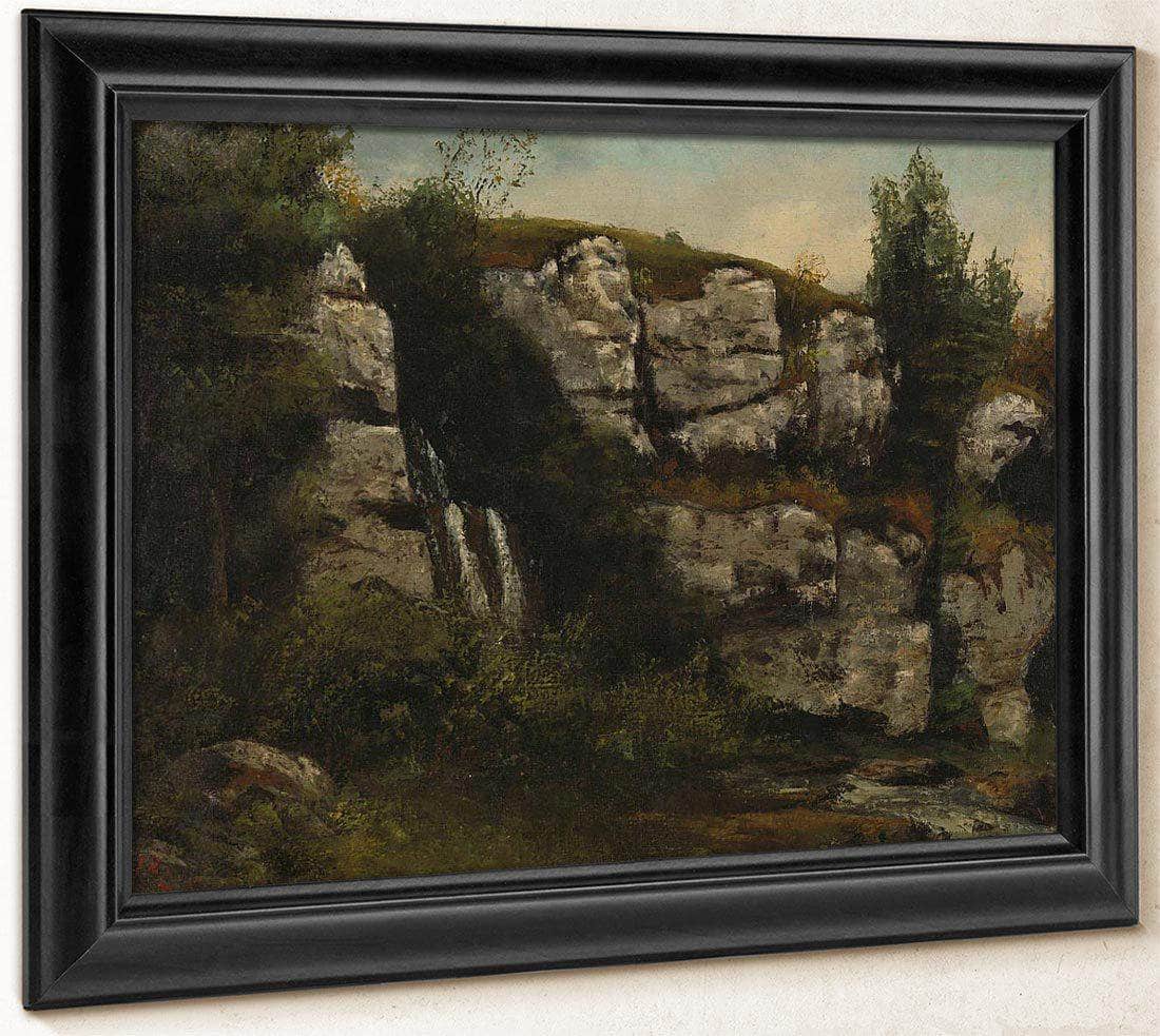 Landscape With Rocky Cliffs And A Waterfall By Gusave Courbet Fine Art Print