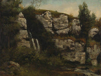 Landscape With Rocky Cliffs And A Waterfall By Gusave Courbet Fine Art Print
