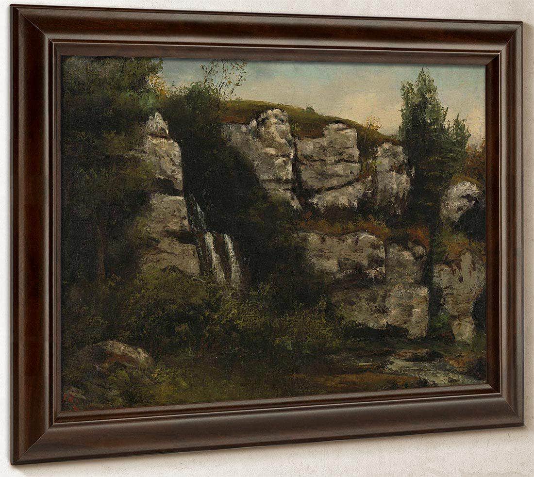 Landscape With Rocky Cliffs And A Waterfall By Gusave Courbet Fine Art Print