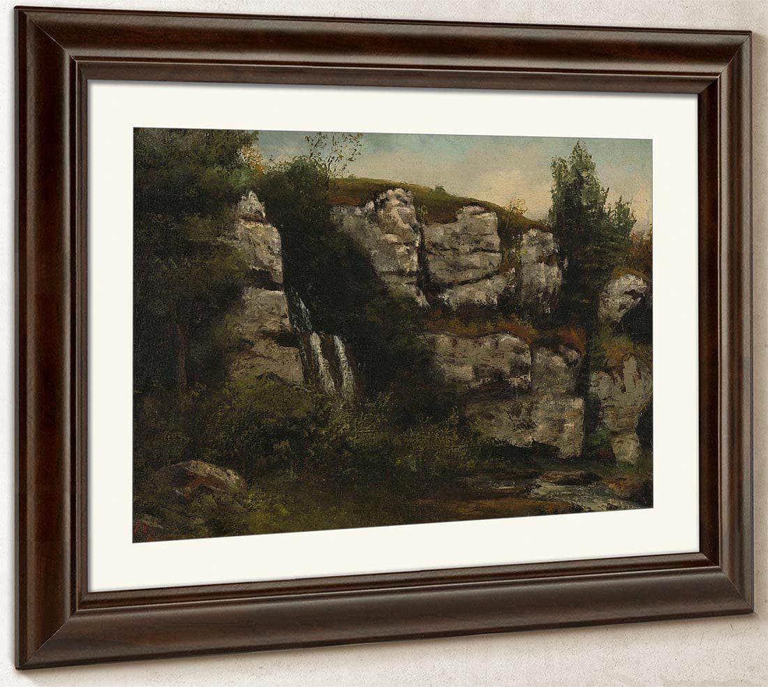 Landscape With Rocky Cliffs And A Waterfall By Gusave Courbet Fine Art Print