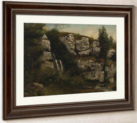 Landscape With Rocky Cliffs And A Waterfall By Gusave Courbet Fine Art Print