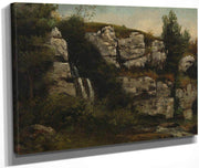 Landscape With Rocky Cliffs And A Waterfall By Gusave Courbet Fine Art Print