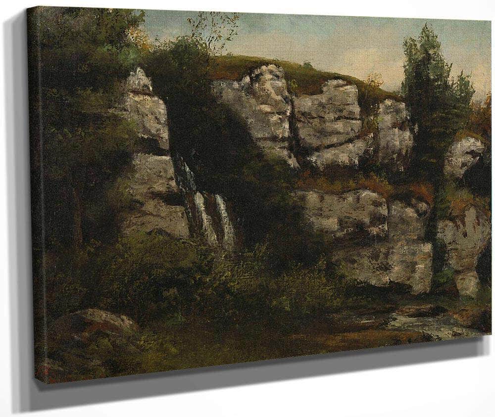 Landscape With Rocky Cliffs And A Waterfall By Gusave Courbet Fine Art Print